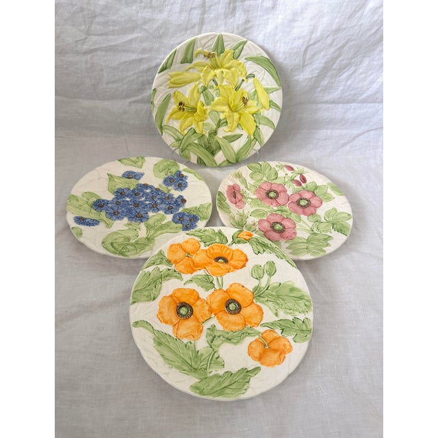 White Set of 4 "Fleurs Du Jour" by Shafford Floral Plates For Sale - Image 8 of 8