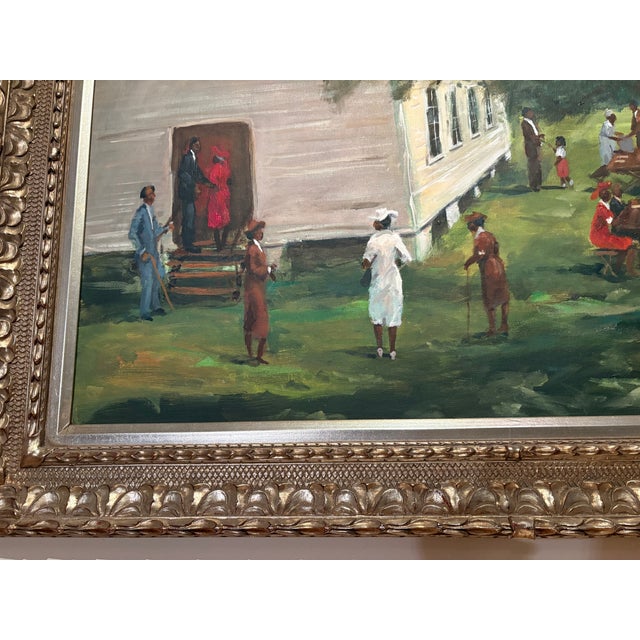 Folk Art Acrylic Painting on Canvas Ted Ellis on the Shadow Side of Church For Sale - Image 3 of 7