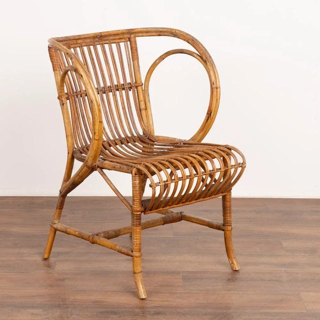Mid-Century Modern Vintage Set of 4 Bamboo Wicker Arm Chairs by Robert Wengler, Denmark 1960's For Sale - Image 3 of 13