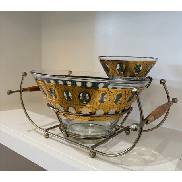 Mid-Century Modern 1960s Culver Mid Century Chip + Dip Bowl + Carrier - 3pcs For Sale - Image 3 of 7
