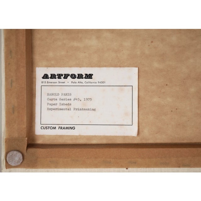 "Carta Series # 45, Paper Imbeds" Experimental Printmaking Wall Sculpture by Harold Paris For Sale In Monterey, CA - Image 6 of 7