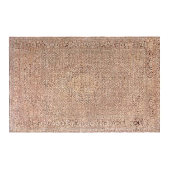 Fine Antique Persian Tabriz Brown Handmade Wool Carpet For Sale