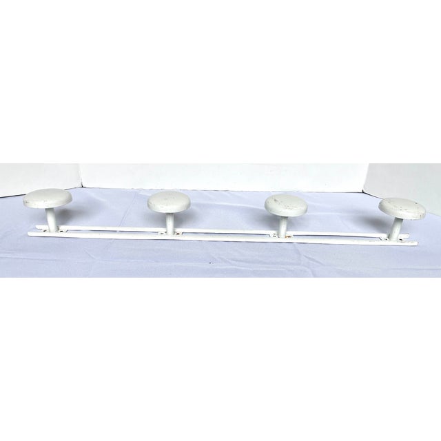Metal Mid 20th Century French White Enamel Four Peg Coat Rack For Sale - Image 7 of 16