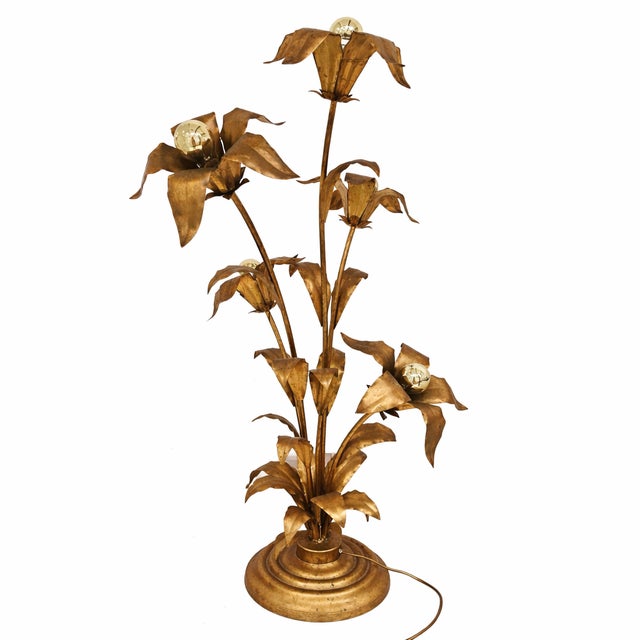 Gold Brass Palm Tree Floor Lamp attributed to Hans Kögl, Germany, 1970s For Sale - Image 8 of 8
