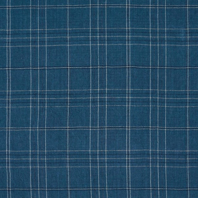 SAMPLE - Schumacher Nils Plaid Linen Fabric In Denim For Sale
