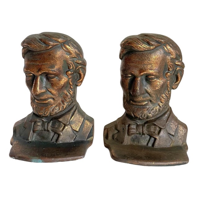 1930's Bronzed Copper Abraham Lincoln Bust Bookends For Sale