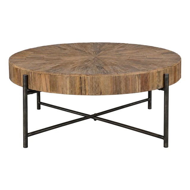 Salvaged Parquet Round Coffee Table For Sale
