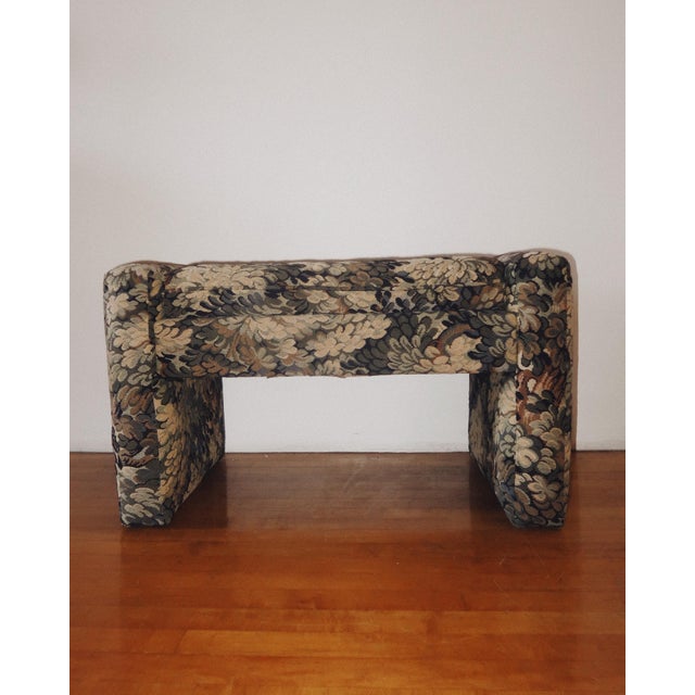 Green Vintage Parsons Style Upholstered Ottoman in Floral Tapestry Fabric For Sale - Image 8 of 10