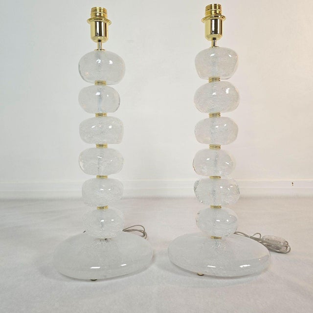 Mid-Century Modern 1990s Pair of Pebble Murano Glass Table Lamps, Mid Century For Sale - Image 3 of 12