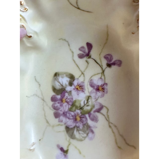 Antique 1900s Limoges France Handprinted Floral Scalloped Edges Gold Trim Serving Dish 7" For Sale - Image 11 of 16
