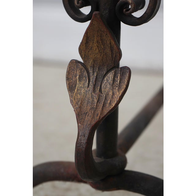 Gold Pair Vintage Fleur -De- Lis Iron Work Fireplace Andirons For Sale - Image 8 of 10