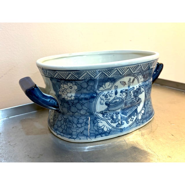 Asian Blue and White Ceramic Asian Footbath / Planter For Sale - Image 3 of 4