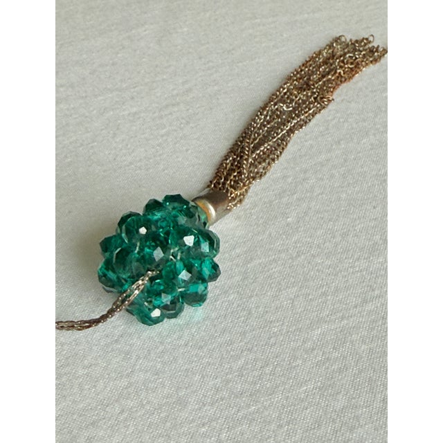 Vintage Faceted Emerald Green Glass Pendant Tassle Necklace For Sale - Image 13 of 15