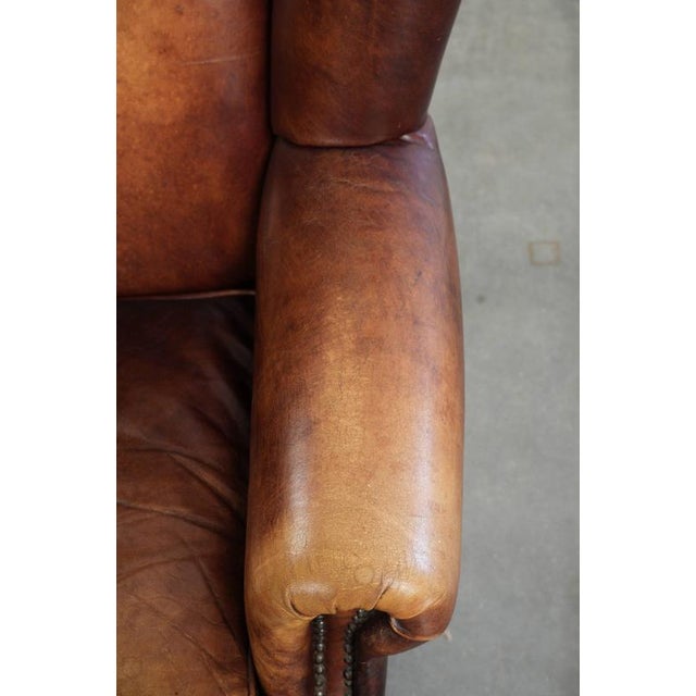 Vintage English Cowhide Wing Armchair For Sale - Image 8 of 13