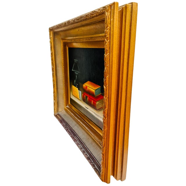 Late 20th Century Dark Academia Still Life Oil Painting With Gilt Wood Gallery Frame by Nora Urde (NorKa) For Sale In San Diego - Image 6 of 8