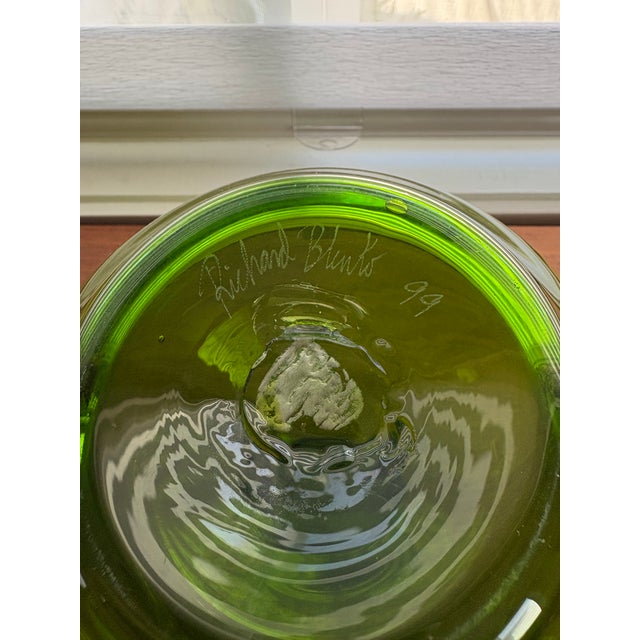 Blenko 1999 Richard Blenko Signed 917 Bulbous Kiwi Green Glass Vase For Sale - Image 4 of 8