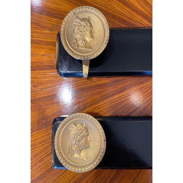 Ebonized Wood Coat Rack with Brass Medallions, 1950s For Sale - Image 10 of 13