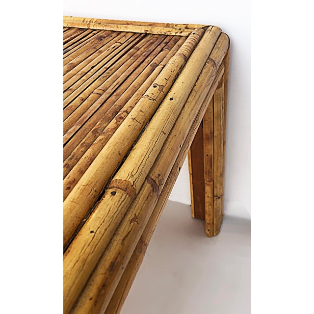 Wood Vintage Bamboo Coffee Table, Manner of Gabriella Crespi For Sale - Image 7 of 8