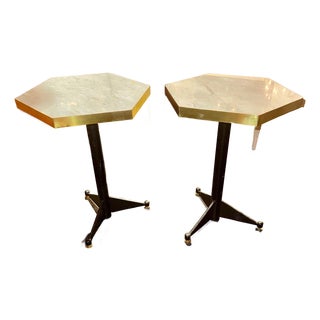 Pair of Italian Modern Black Steel and Marble Hex Tables For Sale