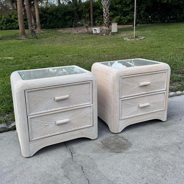 Boho Chic Waterfall Pencil Reed Nightstands - A Pair For Sale In West Palm - Image 6 of 11