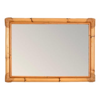 Mid-Century Italian Rectangular Mirror in Bamboo and Rattan, Italy, 1970s For Sale