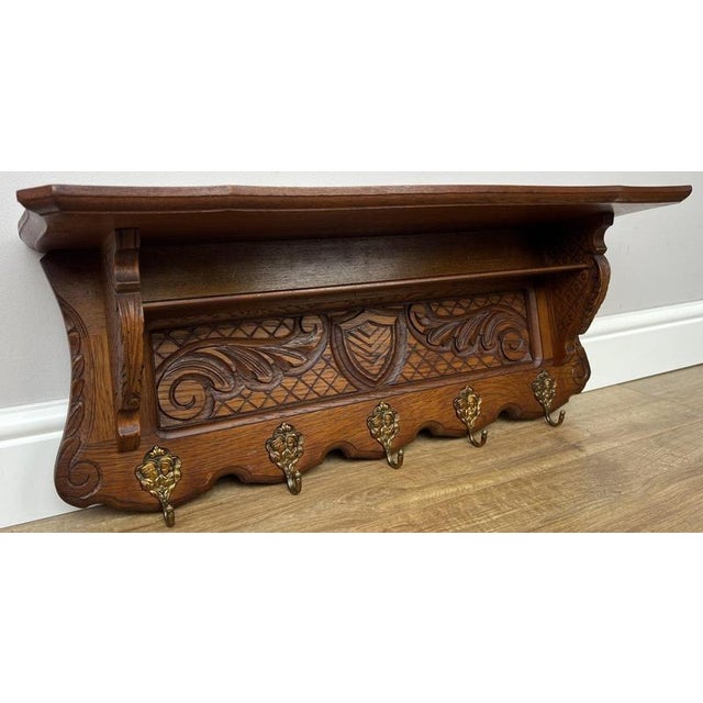Vintage French Oak Wall-Mounted 5-Hook Coat Rack For Sale - Image 10 of 10