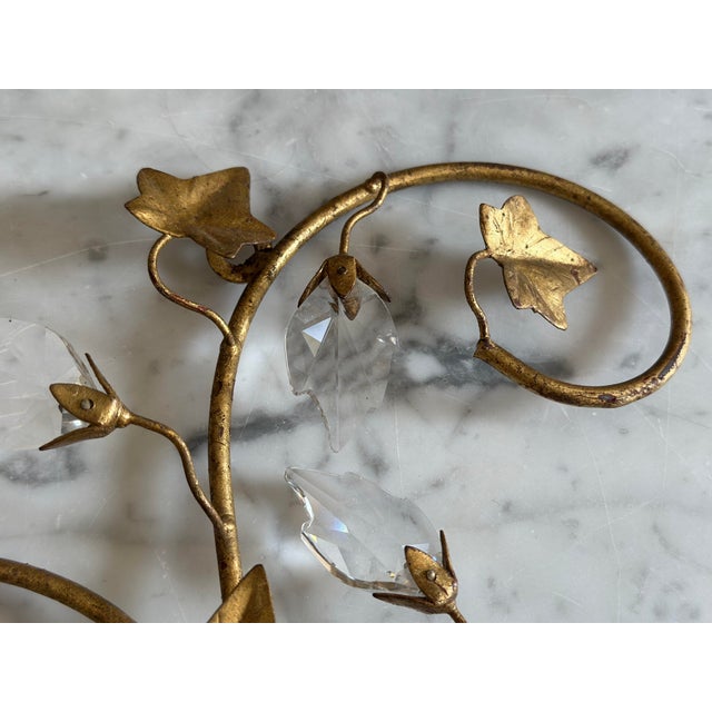 Florentine Gilt Wall Sconces with Glass Ivy Leaves, 1970s, Set of 2 For Sale - Image 6 of 16