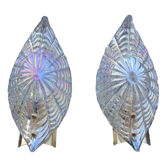 Iridescent Murano Glass Wall Lamps, Italy, 1970s, Set of 2 For Sale