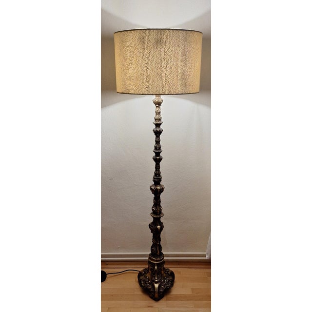 Vintage Floor Lamp with Brass Base and Fabric Shade from Lamplove, 1960s For Sale - Image 9 of 9