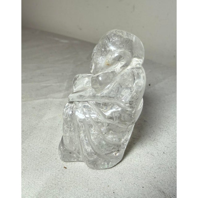 Antique Hand Carved Chinese Buddha Clear Rock Crystal Stone Sculpture Statue For Sale In New York - Image 6 of 9