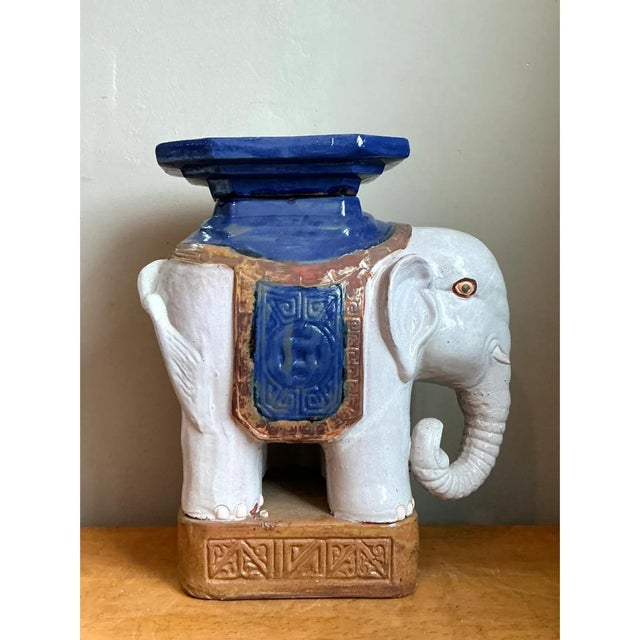 Vintage Glazed Ceramic Elephant Low Stool For Sale - Image 9 of 12