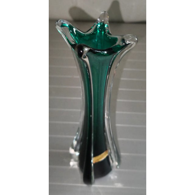 Clear and Emerald Green Sommerso Murano Glass Vase, 1950s For Sale - Image 4 of 4
