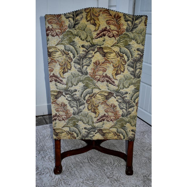 Wood 1950s Renaissance Revival Armchair High Back Carved Floral Tapestry For Sale - Image 7 of 13