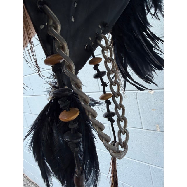 Custom Bohemian Leather and Peacock Feather Wall Display Sculpture For Sale - Image 4 of 6