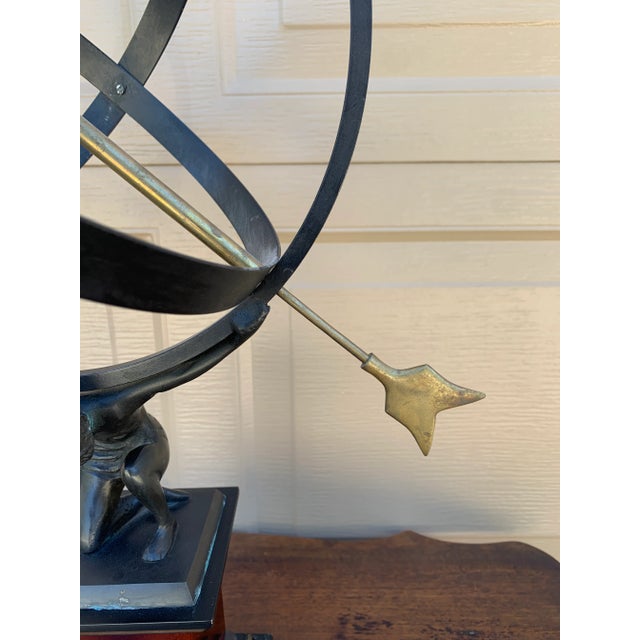 Vintage English Country Iron Garden Armillary Sundial Held by Atlas For Sale - Image 9 of 12
