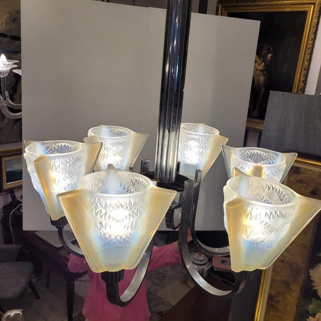 Pendant Light in Glass and Nickel-Plated Metal from Atelier Petitot Paris, 1930s For Sale - Image 12 of 18