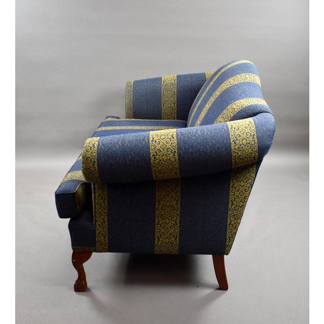 1980s Blue and Golden Striped Damask Upholstered Sofas, 1980, Set of 2 For Sale - Image 5 of 6