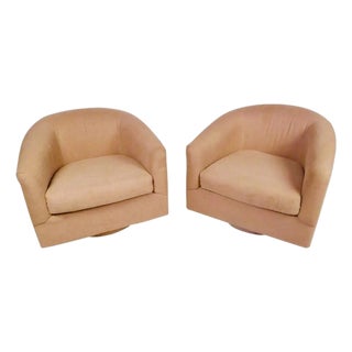1980's Palm Beach Rose-Colored Swivel Lounge Chairs by Cachet Furniture- A Pair For Sale