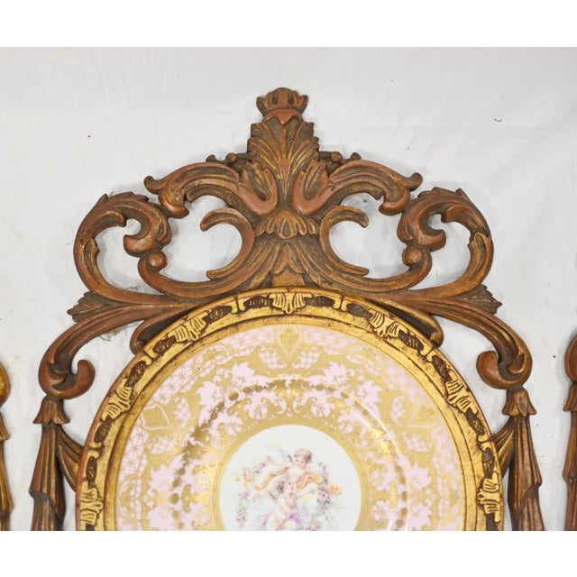 Brown Porcelain Cherub Plates with Gilt Frames, Set of 2 For Sale - Image 8 of 13