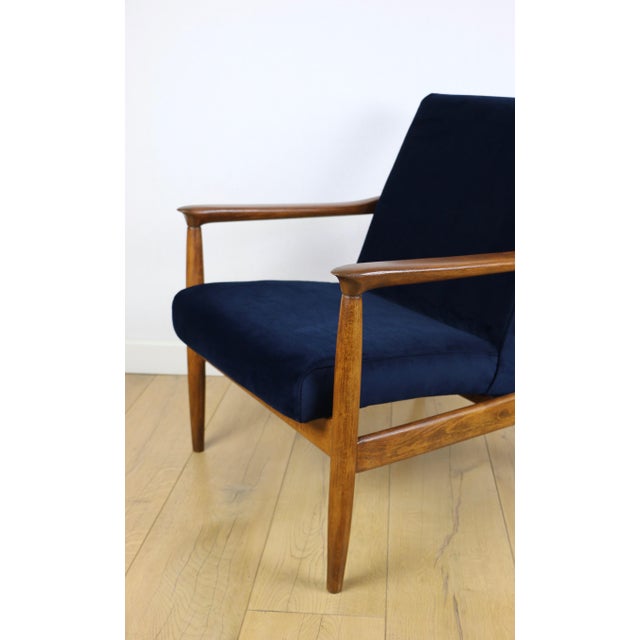 Navy Blue GFM-64 Armchair in Dark Wood from Edmund Homa, 1970s For Sale - Image 9 of 13