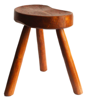 Folk Art Oak Tripod Stool in the style of the Marolles Artisans, 1950s