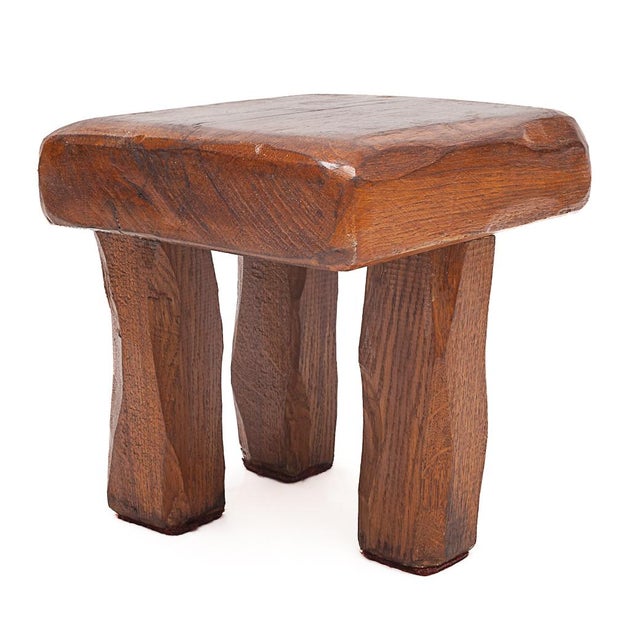 Brutalist Stools in Oak, Set of 3 For Sale - Image 4 of 10