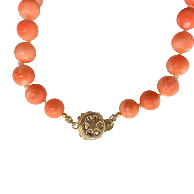 Mid 20th Century Vintage Coral Bead Necklace With 14k Gold Clasp For Sale - Image 5 of 5