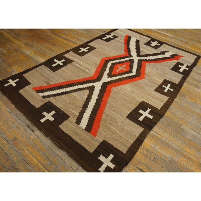 Textile 1920s Gray Lozenge Crossing Antique American Navajo Rug 4'9" X 7'3" Flatweave Wool Carpet For Sale - Image 7 of 16