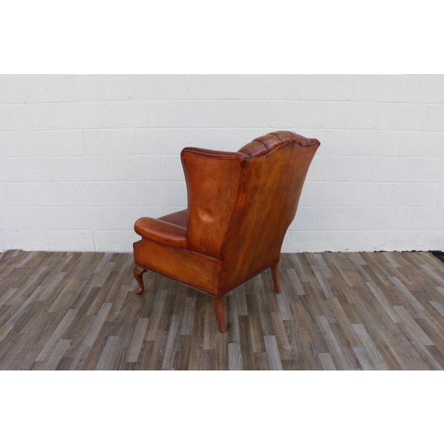 Vintage Chesterfield Tufted Leather Wingback Chair | English Library Style, 1960s For Sale - Image 9 of 18