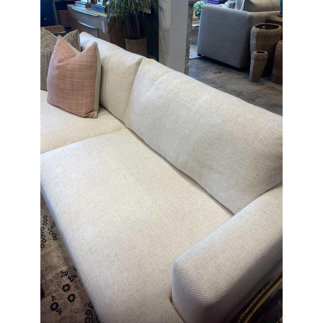 2020s Lee Industries 8 Foot Two Cushion Sofa With Oak Base in White Woven Fabric For Sale - Image 5 of 12