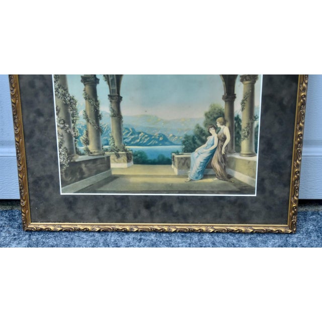 Wood Vintage Twilight Lithograph Matted Print Framed Art Deco Uv Glass 1980s For Sale - Image 7 of 13