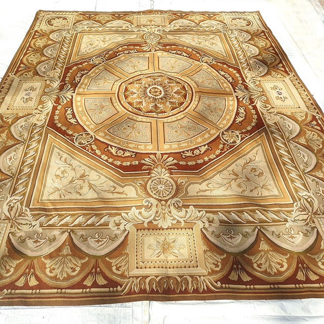 Brown French Rug with Terracotta Border For Sale - Image 8 of 10