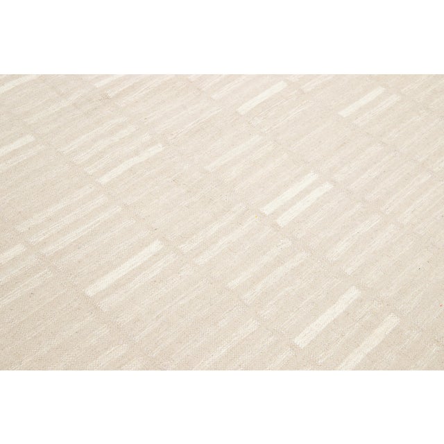 Beige Modern Geometric Designed Kilim Flatweave Wool Rug in Beige For Sale - Image 8 of 9