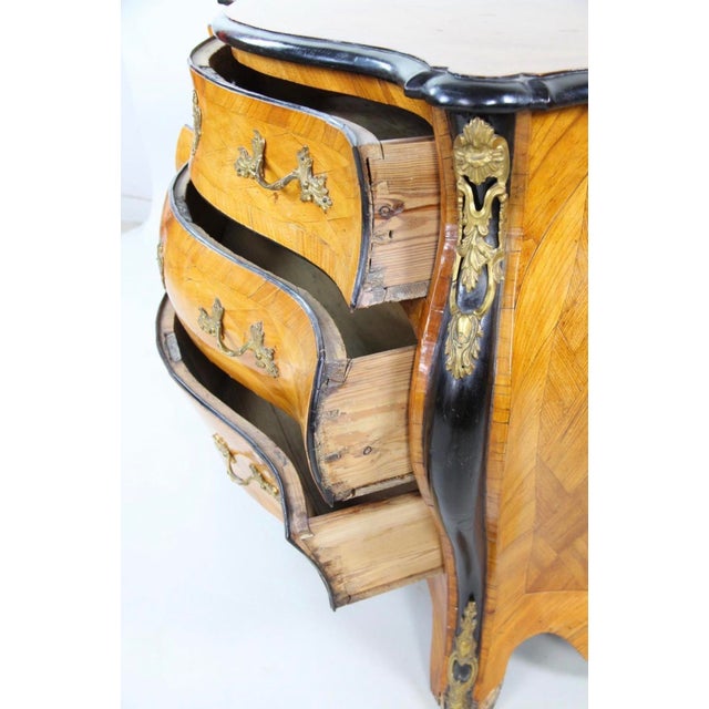 Brown Late 19th Century Swedish French Rococo Parquetry Gilt Bronze Mounted Commode or Bombay Chest For Sale - Image 8 of 15